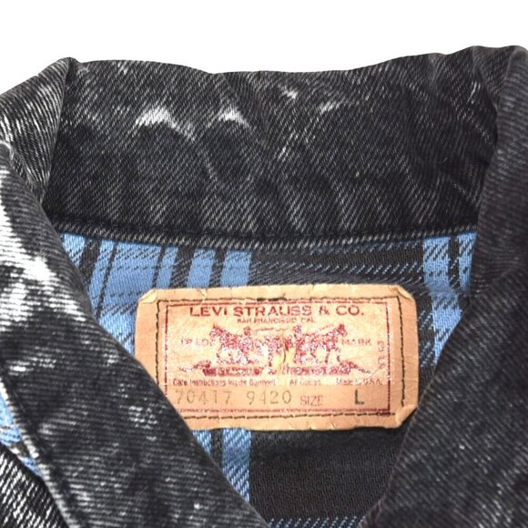 Vintage Levi's Black Acid Wash 80s 90s Perfect Fade Flannel Lined Large - Picture 3 of 9